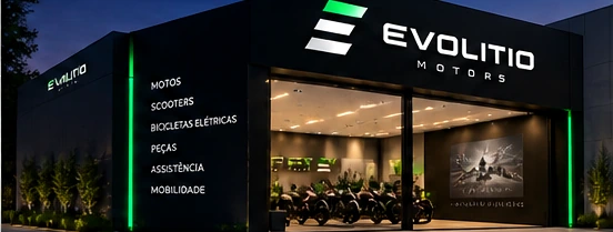 Estudo conceitual de fachada da Evolitio, não representa fotografia real da loja